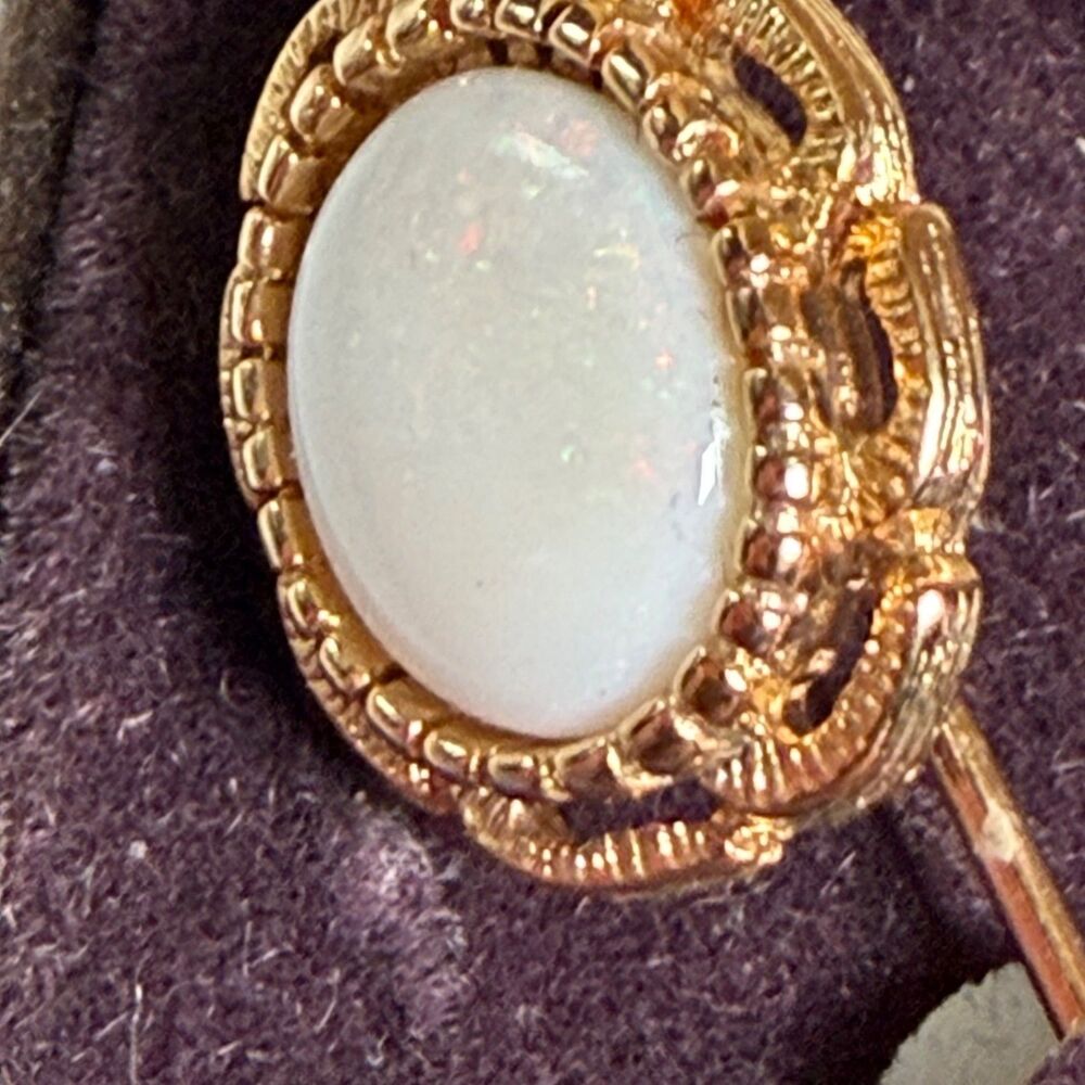 Vintage Genuine Opal Gold Tone Stick Pin Lapel Hat Pin 3" Original Empress Box - Picture 3 of 6